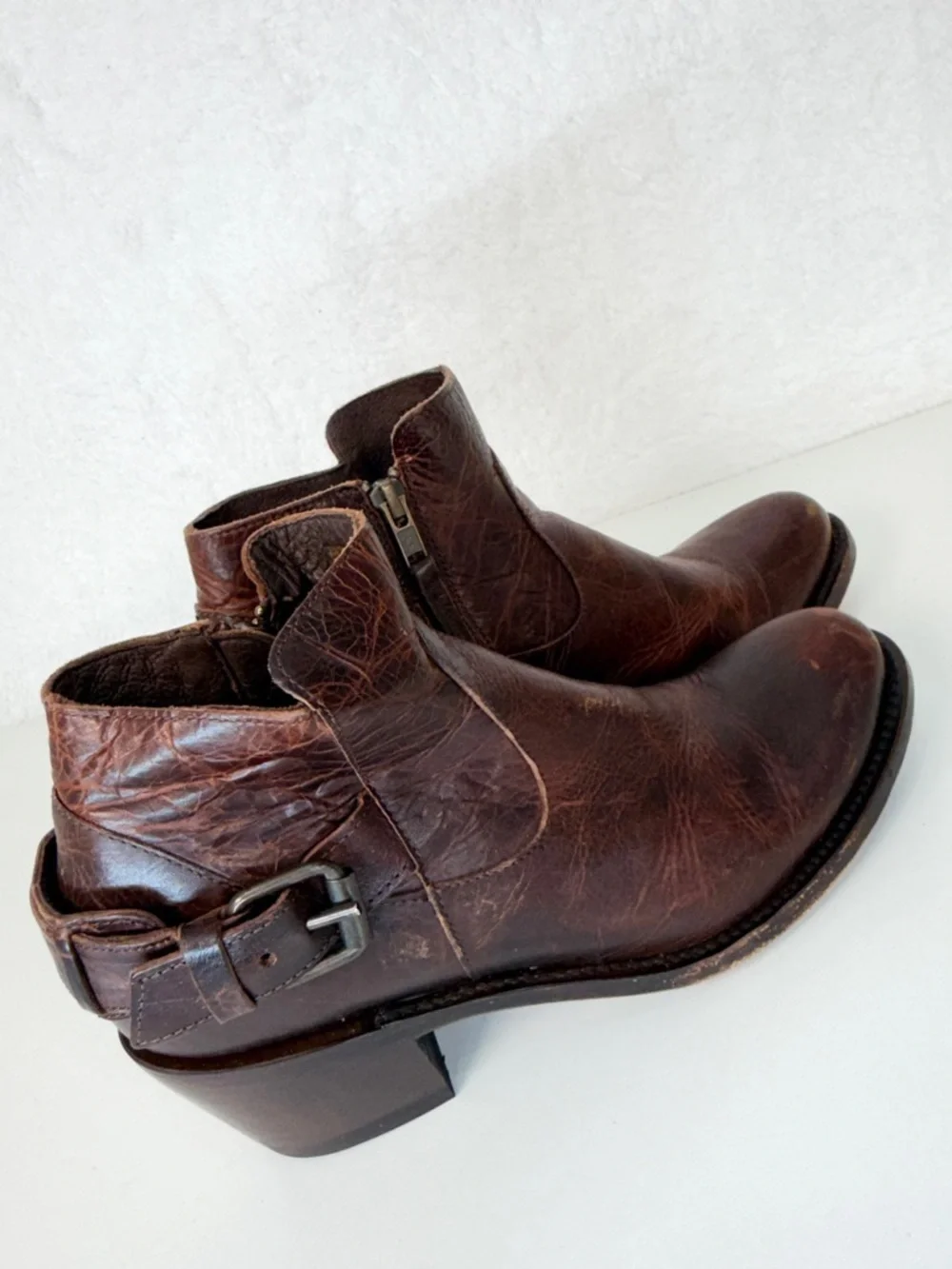 JB Dillon Brown Leather Western Ankle Boots Buckle Moto Cowboy Size 7.5 western